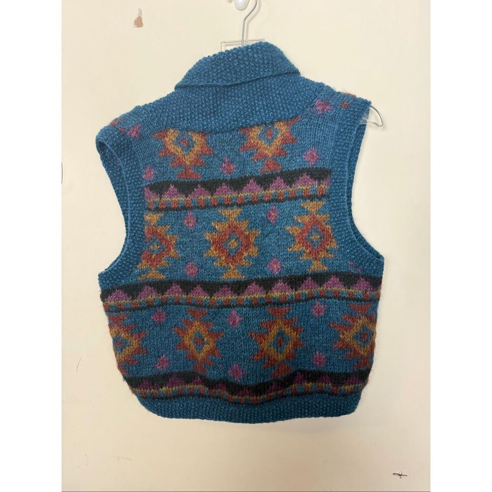 Newari 100% Wool Teal Southwestern Vest Vintage 1993 Handcrafted Chunky Boho Azt - Picture 4 of 4